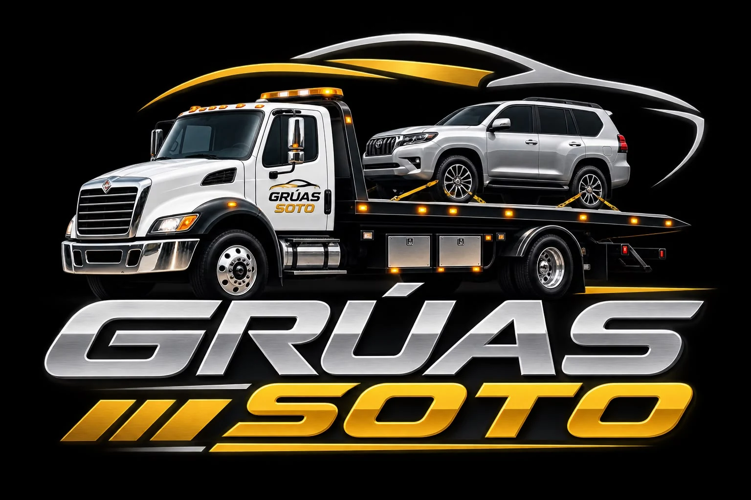 Logo y vehículo de Grúas Soto